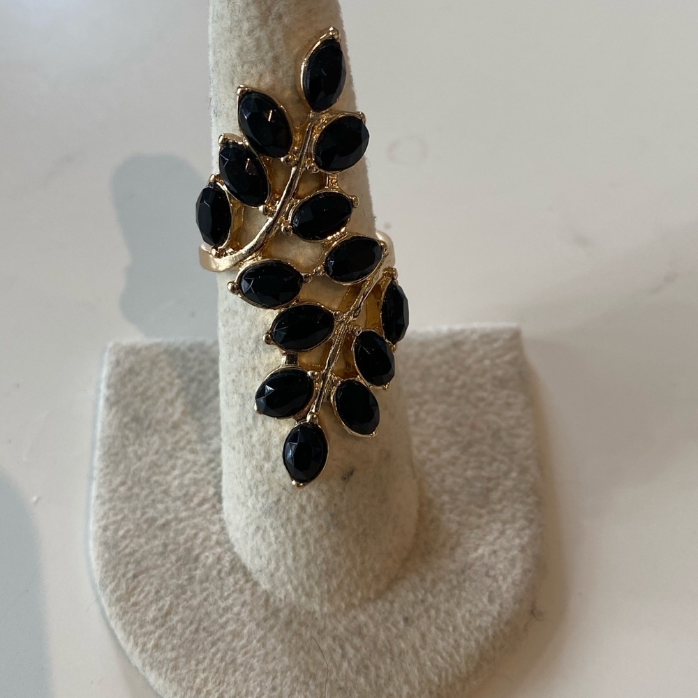 Gold plated multi marquis black onyx ring